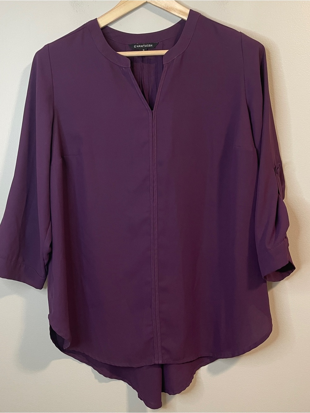 41 Hawthorn Plum Split-Neck Roll-Tab Blouse
